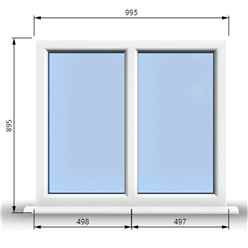 995mm (W) x 895mm (H) PVCu StormProof Casement Window - 2 Vertical Panes Non Opening Windows - 70mm Cill - Chrome Handles - Toughened Safety Glass - White Internal & External