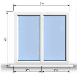 910mm (W) x 895mm (H) PVCu StormProof Casement Window - 2 Vertical Panes Non Opening Windows - 70mm Cill - Chrome Handles - Toughened Safety Glass - White Internal & External