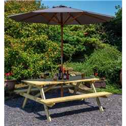 5ft Picnic Table with Green Parasol 