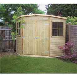 INSTALLED 8 x 8 (2.25m x 2.25m) - Tongue And Groove Wooden Corner Summerhouse - Pressure Treated - Double Doors - 12mm T&G Walls & Floor