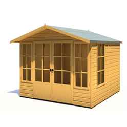 8 x 8 (2.46m x 2.39m) - Premier Wooden Summerhouse - Double Doors + Side Windows - 12mm T&G Walls - Floor - Roof