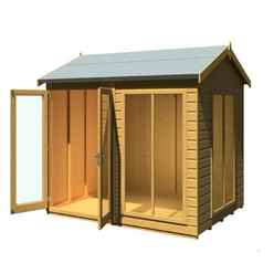 INSTALLED 8 x 6 (2.46m x 1.82m) - Apex Wooden Summerhouse - Double Doors + Side Windows - 12mm T&G Walls - Floor - Roof