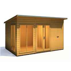 12 x 8 (3.65m x 2.46m) - Pent Wooden Summerhouse - Double Doors + Side Windows - Side Shed - 12mm T&G Walls - Floor - Roof