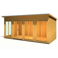 INSTALLED 16 x 8 (4.87m x 2.46m) - Pent Wooden Summerhouse - Double Doors + Side Windows - 12mm T&G Walls - Floor - Roof
