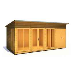 INSTALLED 16 x 8 (4.87m x 2.46m) - Pent Wooden Summerhouse - Double Doors + Side Windows - Side Shed - 12mm T&G Walls - Floor - Roof