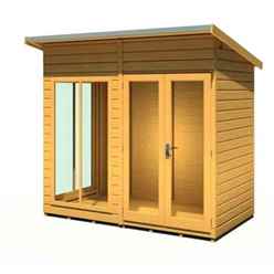 INSTALLED 8 x 4 (2.43m x 1.21m) - Premier Wooden Summerhouse - Double Doors - Side Windows - 12mm T&G Walls and Floor