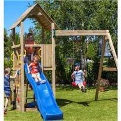 INSTALLED Adventure Peaks Wooden Climbing Frame with Single Swing & Slide 