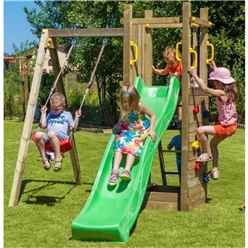 INSTALLED Rumble Ridge Wooden Climbing Frame with Rock Wall, Single Swing & Slide 