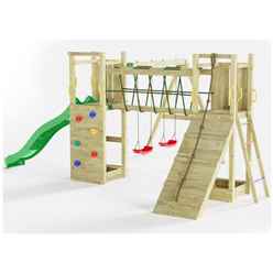 INSTALLED Maxi Fun Wooden Climbing Frame with Double Tower, Double Swing Double Swing & Slide
