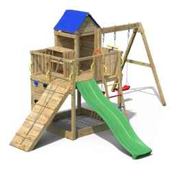 INSTALLED Treehouse Wooden Climbing Frame with Double Swing & Slide