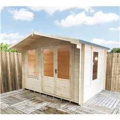 3.29m x 2.39m Premier Log Cabin With Half Glazed Double Doors and Single Window Front + Free Extra Side Window and Floor & Felt (19mm)