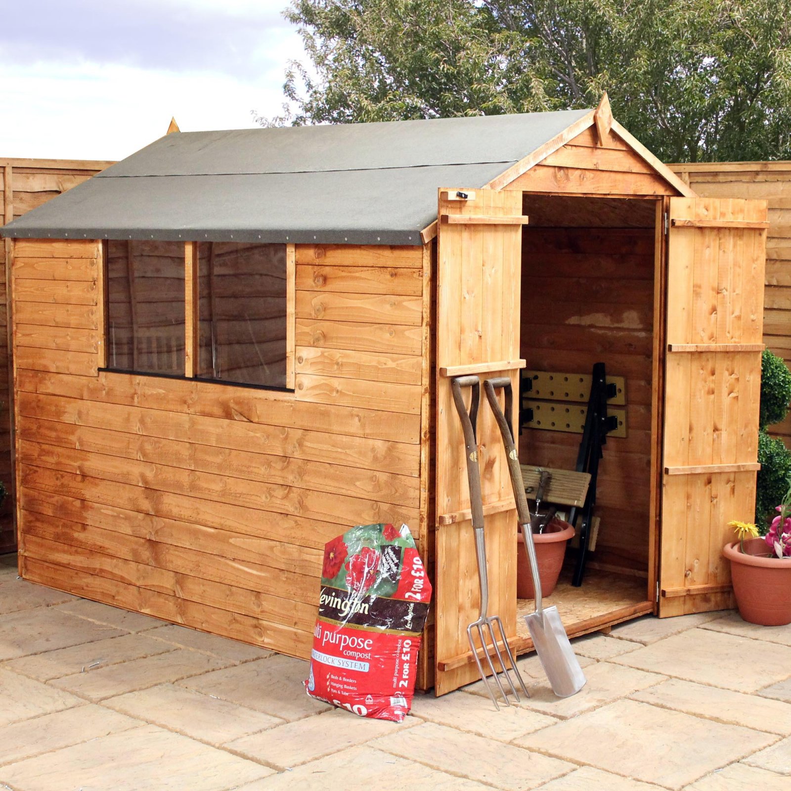 installed - 8 x 6 overlap apex wooden garden shed