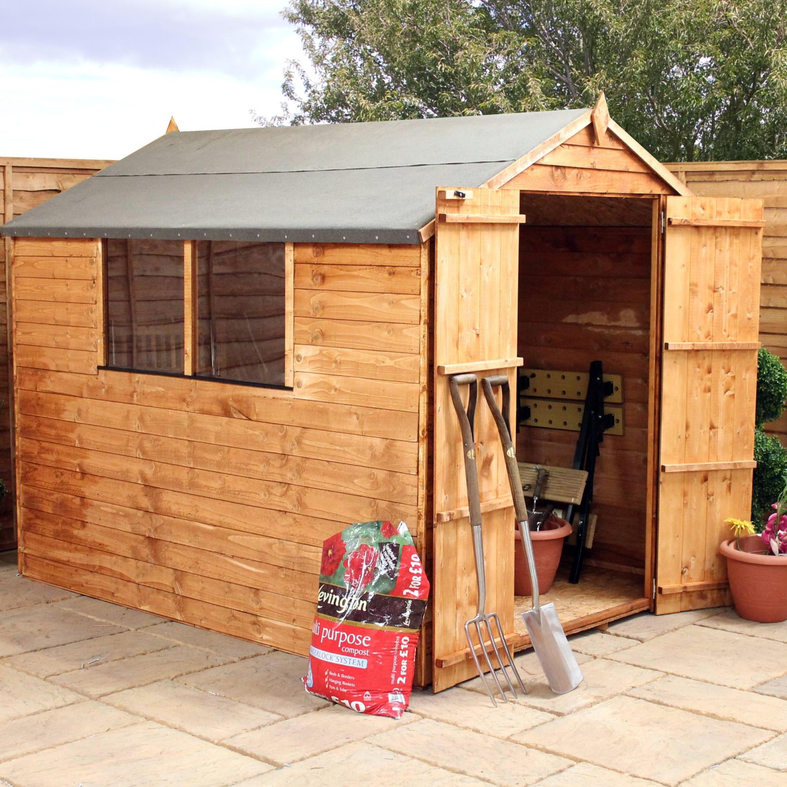 INSTALLED - 8 x 6 Overlap Apex Wooden Garden Shed 