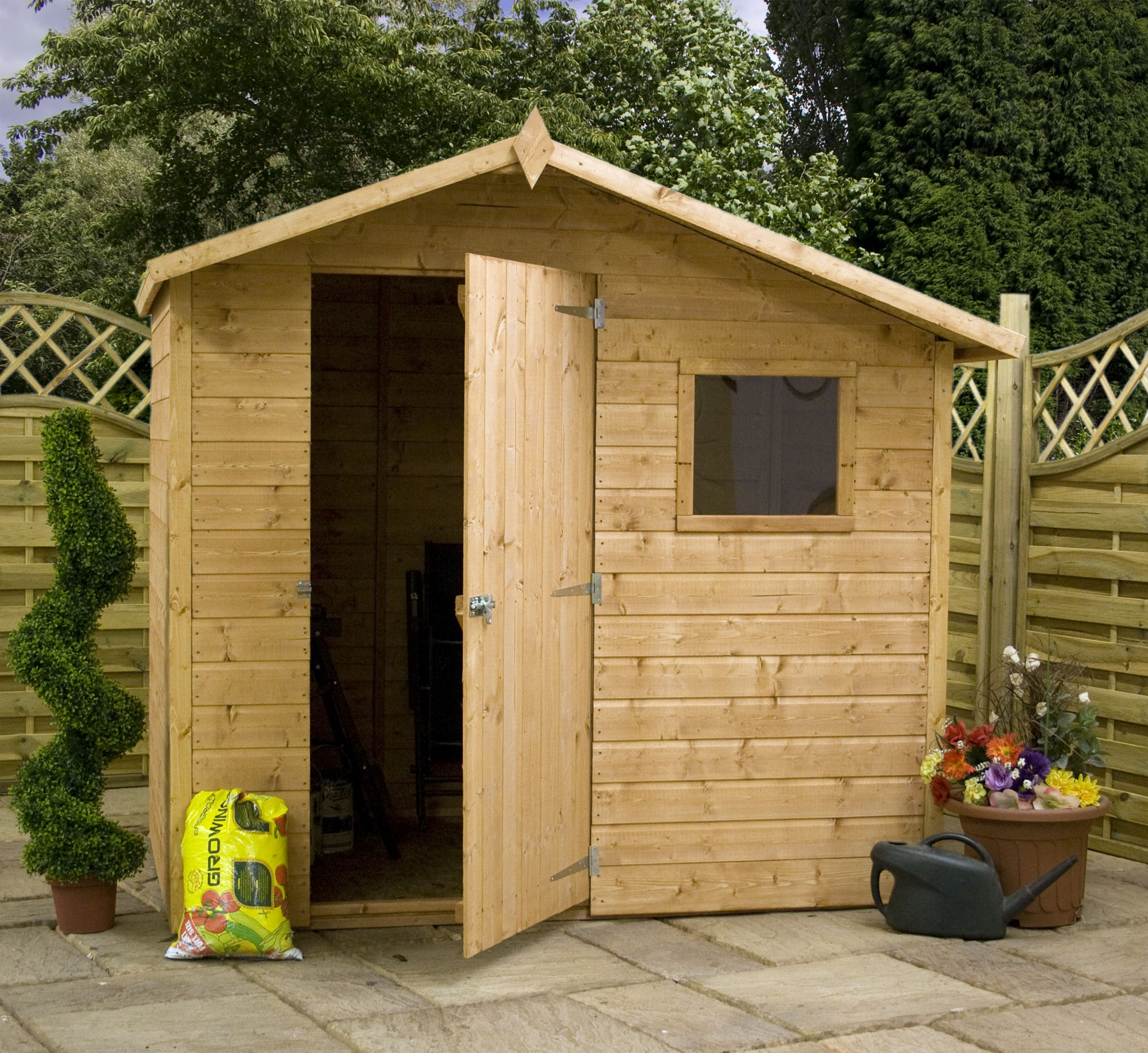 7 x 5 tongue and groove offset wooden apex garden shed with 1