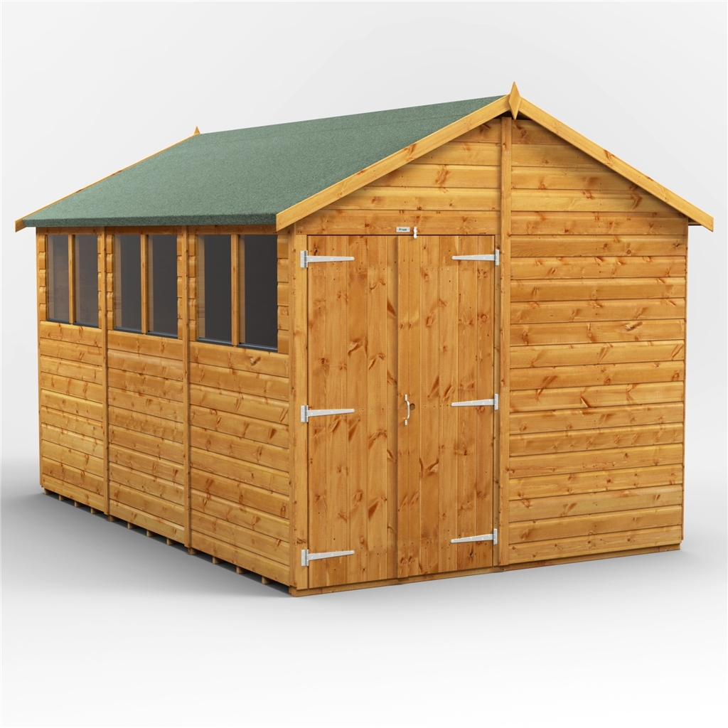 12 x 8 premium tongue and groove apex shed - double doors
