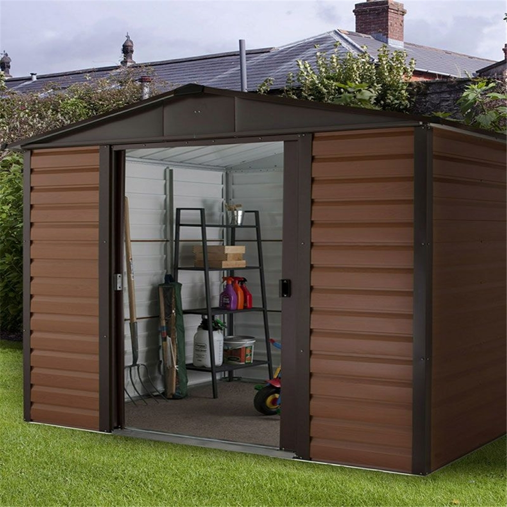 9' 4" x 7' 5" Woodgrain Metal Shed + FREE ANCHOR KIT (2 