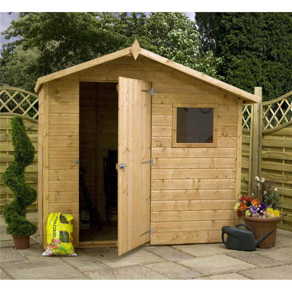 INSTALLED 7 x 5 Offset Wooden Apex Garden Shed - INCLUDES 
