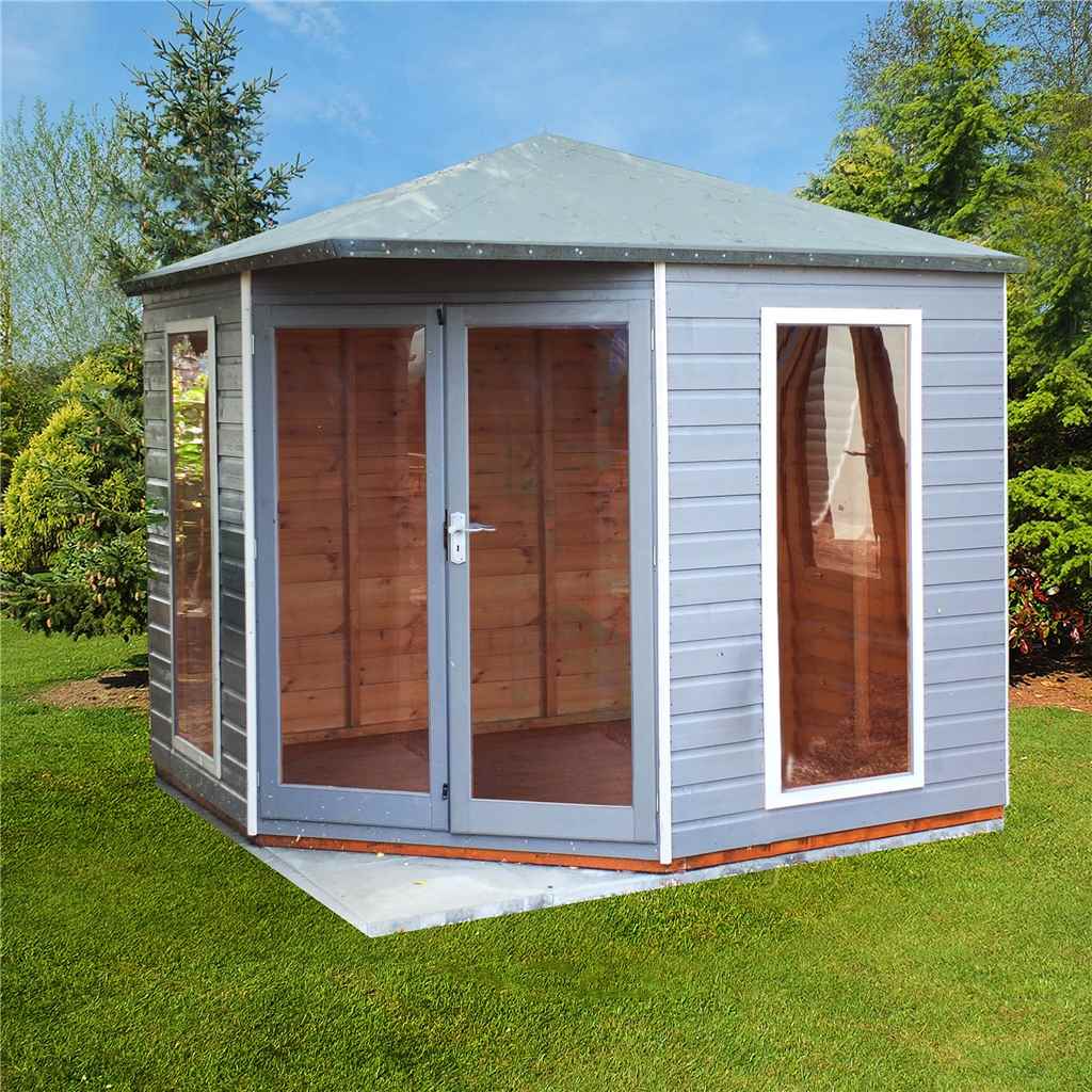 INSTALLED 8 x 8 (2.5m x 2.5m) Premier Corner Wooden Summerhouse