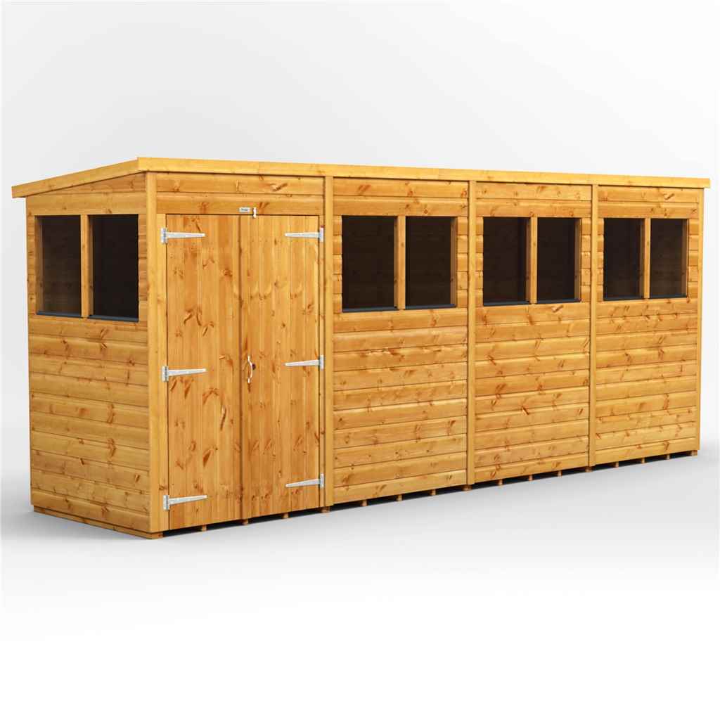 16 x 4 premium tongue and groove pent shed - double doors