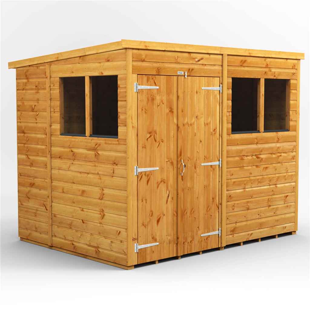 8 x 6 Premium Tongue and Groove Pent Shed - Double Doors - 4 Windows ...