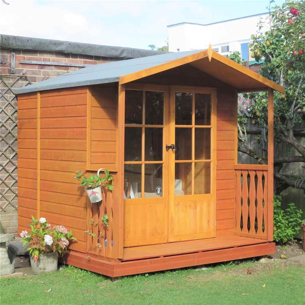 7 x 7 (2.05m x 1.98m) Wooden Summerhouse + Veranda 12mm T&G Floor