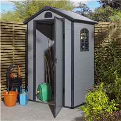 4ft x 3ft Deluxe Stratton Plastic Shed Single Door Apex Shed With Assembly & Foundation Kit - Light Grey