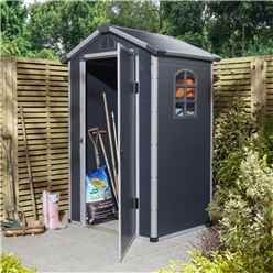 4ft x 3ft Deluxe Stratton Plastic Shed Single Door Apex Shed With Foundation Kit - Dark Grey