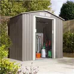 6ft x 4ft - Deluxe Ironwood Metal Apex Shed With Double Doors & Assembly + Foundation Kit - Light Grey