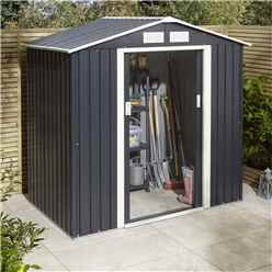 6ft x 4ft - Deluxe Ironwood Metal Apex Shed With Double Doors & Assembly - Dark Grey