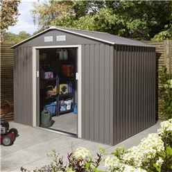 8ft x 6ft - Deluxe Ironwood Metal Apex Shed With Double Doors & Assembly - Light Grey