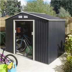 8ft x 6ft - Deluxe Ironwood Metal Apex Shed With Double Doors & Assembly - Dark Grey