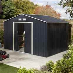 10ft x 8ft - Deluxe Ironwood Metal Apex Shed With Double Doors & Foundation Kit - Dark Grey