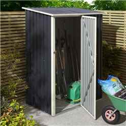 5ft x 3ft - Deluxe Ironwood Metal Pent Shed With Single Door & Assembly - Dark Grey