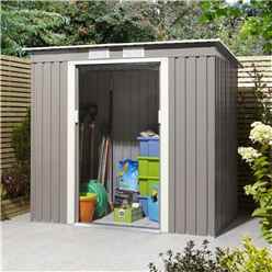6ft x 4ft - Deluxe Ironwood Metal Pent Shed With Single Door & Assembly - Light Grey