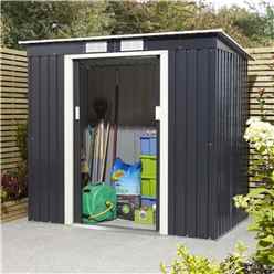 6ft x 4ft - Deluxe Ironwood Metal Pent Shed With Single Door & Assembly + Foundation Kit - Dark Grey