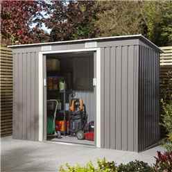 8ft x 4ft - Deluxe Ironwood Metal Pent Shed With Single Door & Assembly + Foundation Kit - Light Grey