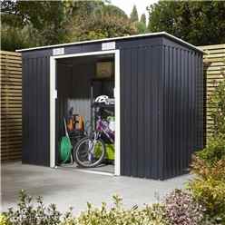 8ft x 4ft - Deluxe Ironwood Metal Pent Shed With Single Door & Assembly - Dark Grey
