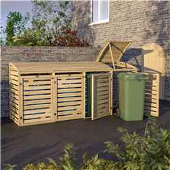 Traditional Wooden Quadruple Bin Store Fits Four 240L Wheelie Bins