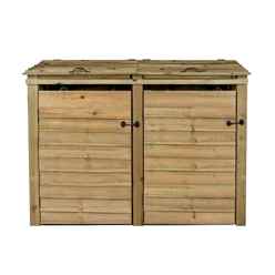Storevue Natural Finish Wooden Double Wheelie Bin Store