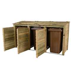 Storevue Natural Finish Wooden Triple Wheelie Bin Store