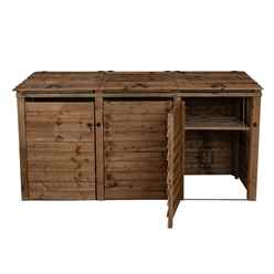 Storevue Brown Finish Wooden Triple Wheelie Bin Store