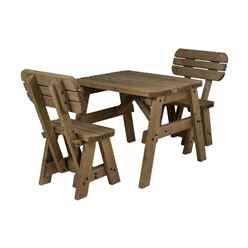 Hearthgrove Space-Saving Wooden Picnic Table & Benches with Backrest - 90cm - Rustic