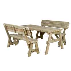 Hearthgrove Space-Saving Wooden Picnic Table & Benches with Backrest - 240cm - Natural