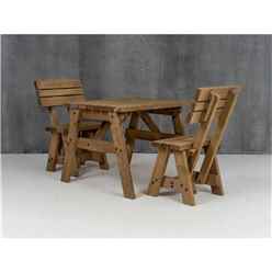 Hearthgrove Space-Saving Square Edge Wooden Picnic Table & Benches - 120cm - Rustic