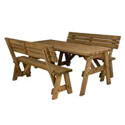 Hearthgrove Space-Saving Square Edge Wooden Picnic Table & Benches - 180cm - Rustic