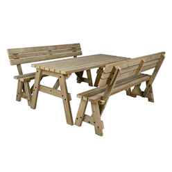 Hearthgrove Space-Saving Square Edge Wooden Picnic Table & Benches - 210cm - Natural