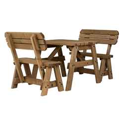 Hearthgrove Rounded Picnic Table and Benches Set With Backrest – Rustic Finish - 90cm