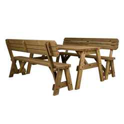 Hearthgrove Rounded Picnic Table and Benches Set With Backrest – Rustic Finish - 240cm