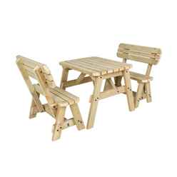 Hearthgrove Rounded Picnic Table and Benches Set With Backrest – Natural Finish - 120cm