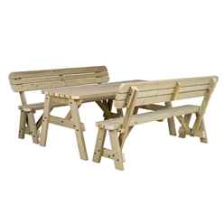Hearthgrove Rounded Picnic Table and Benches Set With Backrest – Natural Finish - 180cm